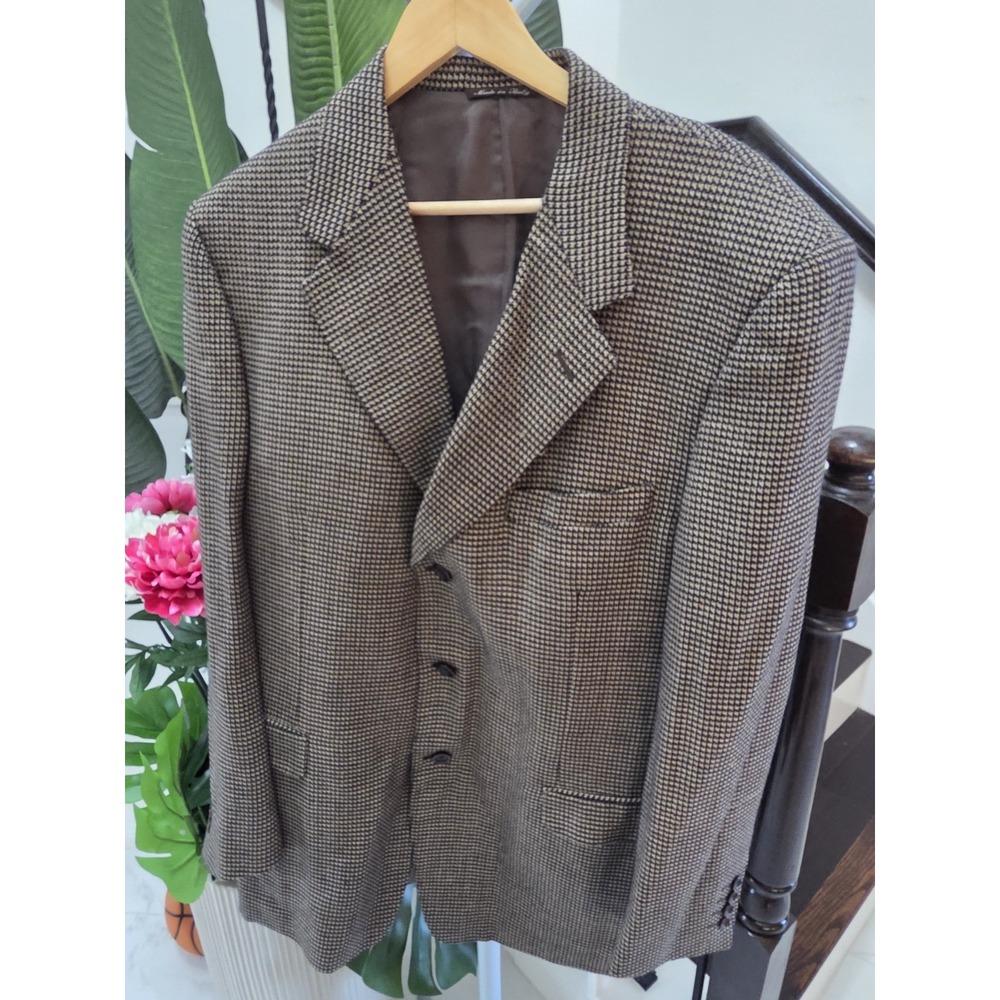 CANALI Men's Blazer Brown Houndstooth Sport Coat Jacket Size 56L